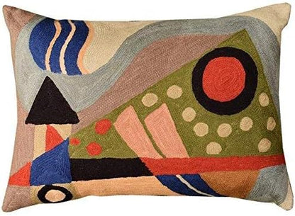 Lumbar Kandinsky Abstract Pillow Cover - Original Composition | Modern Chair Cushion | Modern Outdoor Pillowcase | Mid Century Chair Cushions | Hand Embroidered Wool Size 14x20