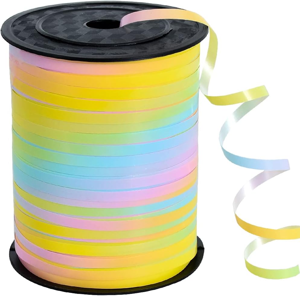 BEISHIDA 500 Yards Rainbow Curling Ribbon Pastel Balloon String, Light Color Balloon Ribbon for Crafts Colorful Crimped Curling Ribbon for Gift Wrapping Party Art Florist Flowers Decoration Supplies