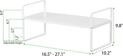 Expandable Cabinet Storage Shelf Stackable Organizer Rack for Kitchen Bathroom Pantry Spice Cupboard Countertop Home Office Desk Heavy Duty Nonslip White Large 1 Pack