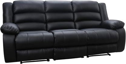 EBELLO Faux Leather Manual Reclining Sofa with 2 Concealed Cup Holders, Overstuffed Armrest 3 Seat Recliner Couch for Living Room, Bedroom, Meeting Room, Black