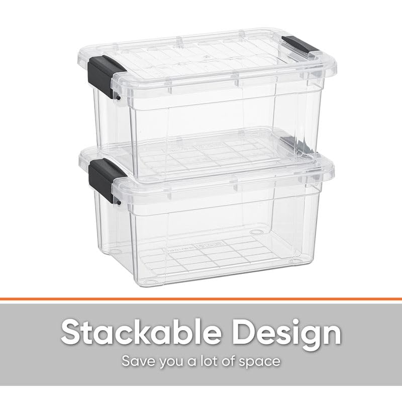 Superio Clear Storage Box with Lid, 3.5 Quart Plastic Container Bins for Organizing, Stackable