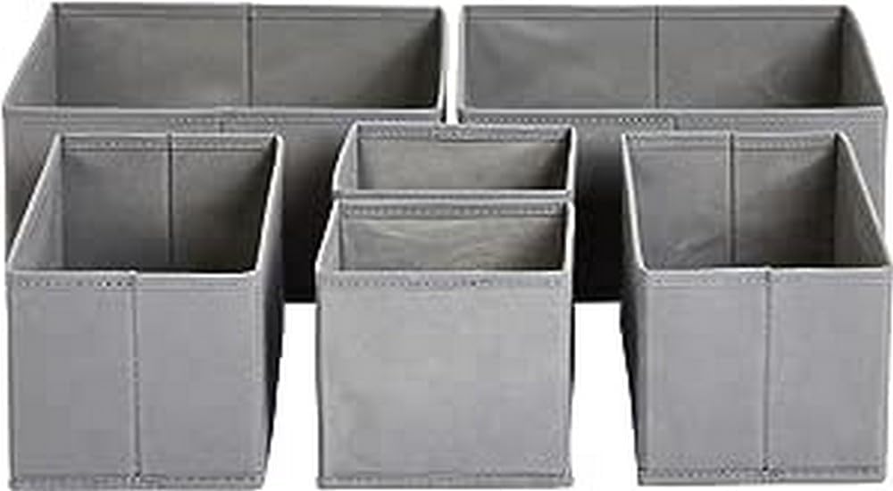 Amazon Basics Cloth Drawer Storage Organizer Boxes for Socks, Underwear and Baby Items Gray (Pack