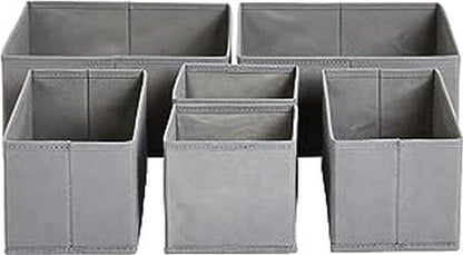 Amazon Basics Cloth Drawer Storage Organizer Boxes for Socks, Underwear and Baby Items Gray (Pack
