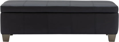 51 Inch Black Faux Leather Ottoman with Storage, Rectangular Extra Long Bench, End of Bed Bench with Large Storage for Bedroom, Living Room
