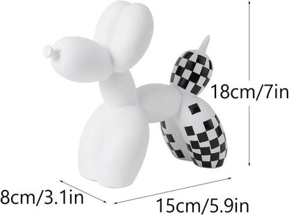 Vilead Resin Balloon Dog Statue with Checkered Pattern,Modern Home Decoration Trendy Animal Art Ornaments,Collection Figurine Bedroom Living Room Office Desktop Sculpture