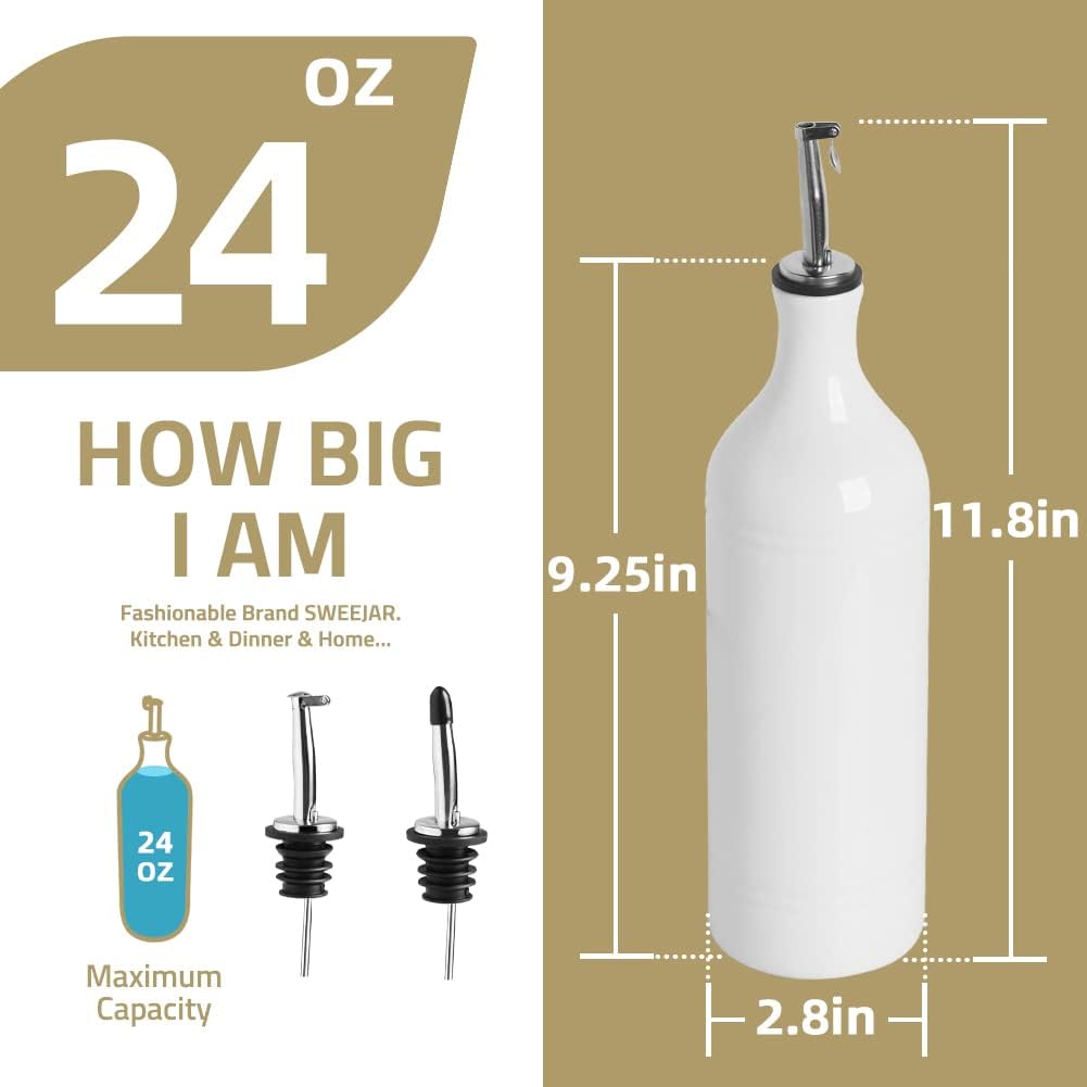 Sweejar Large Ceramic Olive Oil Dispenser Bottle, Opaque Oil Cruet Protects Oil to Reduce Oxidation, Suitable for Storage Oil, Vinegar, Soy Sauce & Other Liquids, Pack of 1, 24 Fl Oz (Fog Blue)