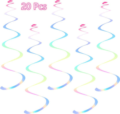 Iridescent White Swirl Hanging Decorations, Shimmer Plastic Streamer for Ceiling, Party Supplies for Birthday Graduation Bachelorette Wedding Baby Shower Graduation Christmas New Year