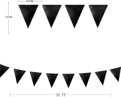 Black Party Decorations Triangle Pennant Banner Flag Black Metallic Fabric Bunting Garland for Graduation Birthday Wedding Engagement Bachelorette Holiday Halloween Celebration Hen Party Supplies