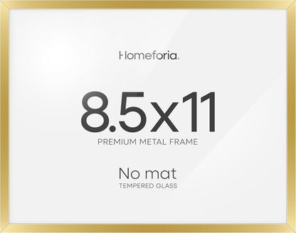 Homeforia Gold Diploma Frame 8.5 x 11, High End Metal 8.5x11 Certificate Frames, 11x8.5 Document Frame for Wall or Tabletop, 8.5 by 11 Letter Size Graduation Frames, Tempered Glass, Wall Kit, Set of 1
