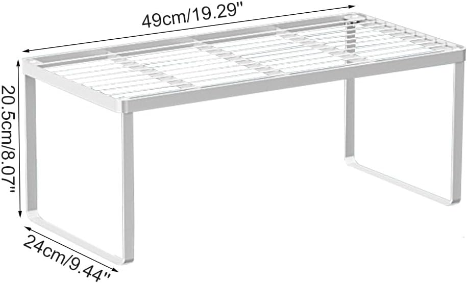 Kitchen Cabinet Storage Shelf Stackable Wire Spice Rack Organizer Heavy Duty Space Saver for Bathroom Bedroom Closet Laundry Room Office Countertop - White, Pack 1