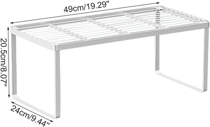 Kitchen Cabinet Storage Shelf Stackable Wire Spice Rack Organizer Heavy Duty Space Saver for Bathroom Bedroom Closet Laundry Room Office Countertop - White, Pack 1