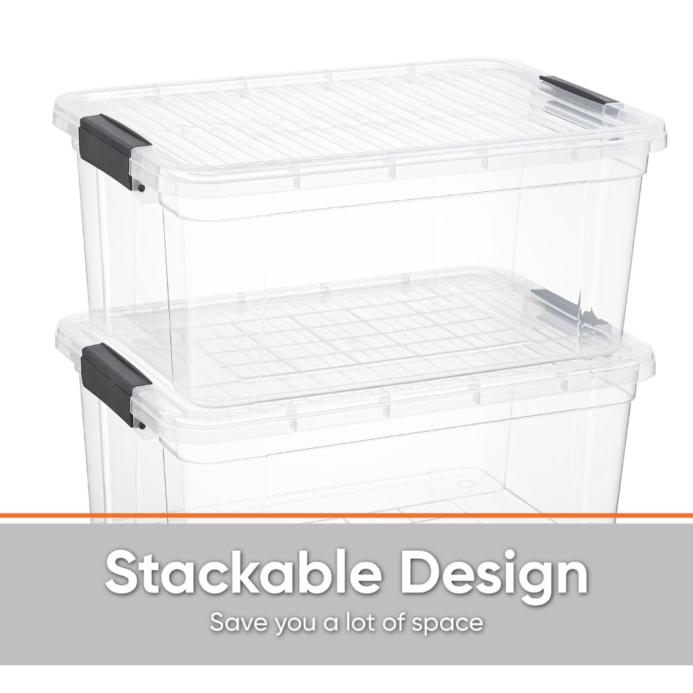 Superio Clear Storage Box with Lid, 36 Quart Plastic Container Bins for Organizing, Stackable