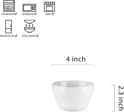 Selamica Ceramic Small Bowls Dessert Bowls 8oz Bouillon Cups for Dessert Soup Dipping Sauce Coffee Cupping Microwave and Dishwasher Safe- Set of 6(White)
