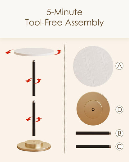 Masupu Drink Table, Round Side Table for Small Spaces, Pedestal Side Table, Small End Table with Metal Base, for Living Room, Bedroom, Bathroom, White