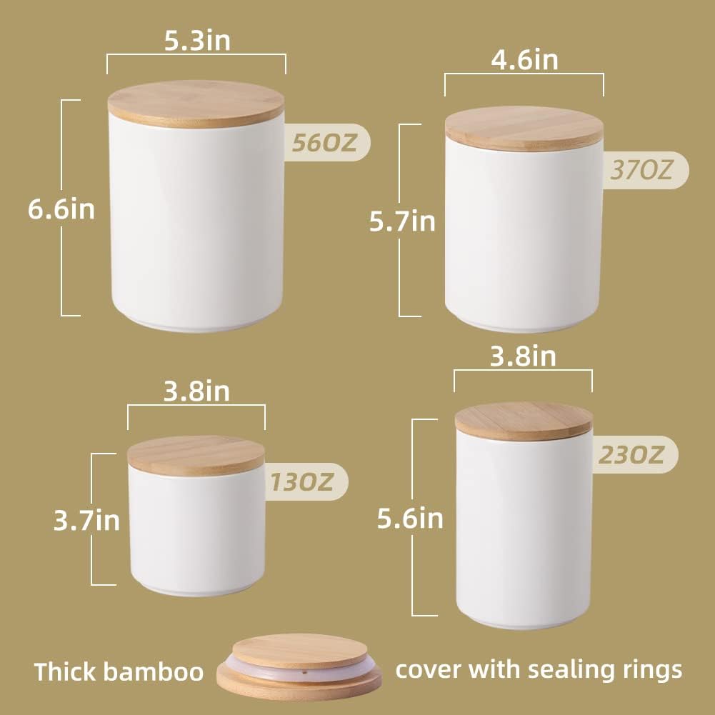 Sweejar Ceramic Kitchen Canister Sets, Porcelain Container for Countertop, Heavy Food Storage Jars with Airthight Seal Bamboo Lid, Servering for Sugar, Coffee Beans, Tea Leaves, Pack of 4（Gray）