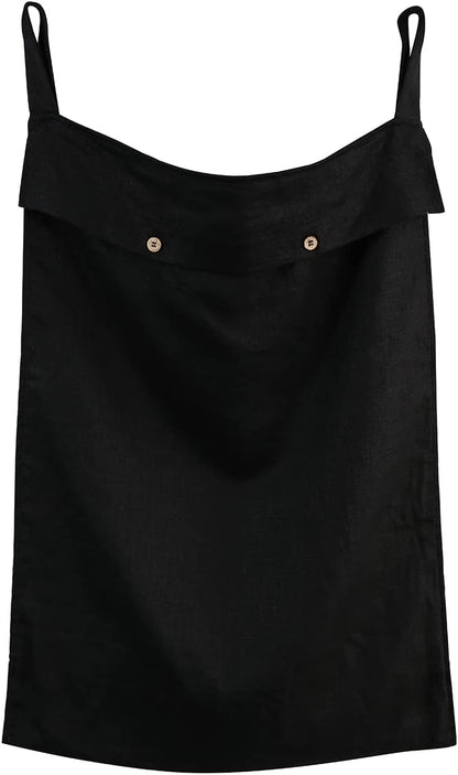 Linen Hanging Laundry Bag, 100% Linen Over The Door Laundry Hamper with Buttons and Zipper, Space Saving Door Hampers for Laundry Dirty Clothes Home Travel, Black