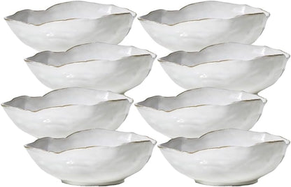 Serene Spaces Living Extra Large Free-Form Edge Glazed Ceramic Bowl - Fruit Basket, Dinnerware, Centerpiece for Weddings, Events, 10.5" Long, 8" Wide and 3.5" Tall, Set of 8