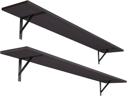 DINZI LVJ Long Wall Shelves, 55.1Inch Wall Mounted Shelves Set of 2, Extra Large Floating Storage Ledges with Sturdy Metal Brackets for Living Room, Bathroom, Bedroom, Kitchen, Espresso