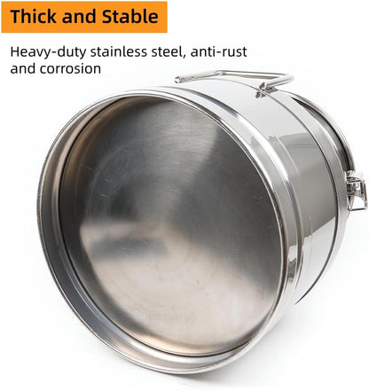 Stainless Steel Milk Can, 12L/3.16 Gallon Heavy Duty Airtight Storage Canister Milk Bucket with Lid, Embedded Silicone Milk Jug Wine Pail Water Cereals Bucket with Three Latches and Two Handles