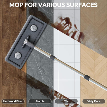 Compact Flat Mop and Bucket Set with Wringer, 360° Rotating Mop Head, 6 Reusable Microfiber Pads, Hands-Free Self-Cleaning System for Hardwood, Tile, Laminate, Vinyl, Walls & Windows