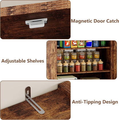 Pantry Organizers and Storage Cabinet, 70” Barn Door White Kitchen Cabinet with Drawers and Adjustable Shelf, Tall Pantry for Kitchen, Dining Room, Living Room