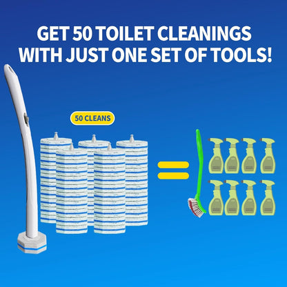 Disposable Toilet Cleaning Wand Set with 50 Refill Pads, Wall-Mounted Holder, Long Handle Toilet Brush System for Deep Bathroom Cleaning