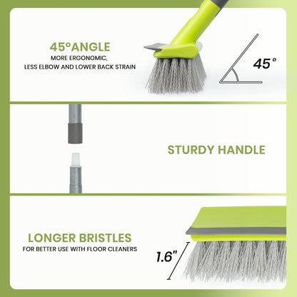 Floor Scrub Brush 2 in 1 Scrape and Stiff Bristle Deck Brush for Cleaning Concrete, Patio, Garage, Kitchen, Carpet and Bathroom 57" Long Handle