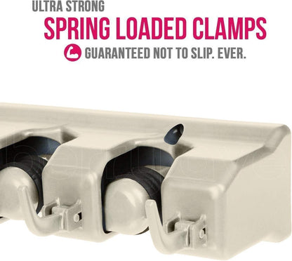 Broom Holder Wall Mount and Garden Tool Organizer, Closet Storage, Kitchen Rack, Home Organization and Garage Organizer for Rake or Mop Handles Up to 1.25-Inches, Hanger Plus 6 Hooks (BEIGE, 1 PACK)