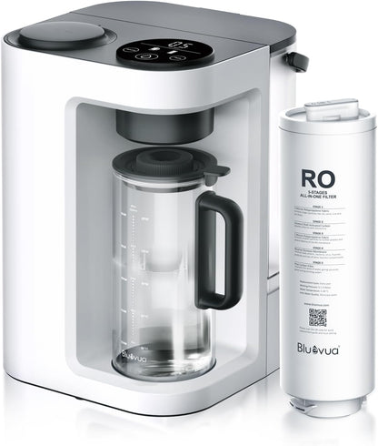 Bluevua RO100ROPOT-LITE Countertop Reverse Osmosis Water Filter System, 5 Stage Purification, 3:1 Pure to Drain, Portable Water Purifier (No Installation Required) (White)