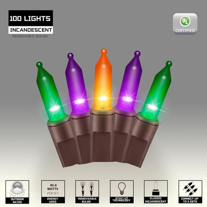 100LIGHTS Orange Purple and Green Extra-Bright with End Connectors Halloween Decorative Lights 5.98m UL Certified Mini String Light Set Waterproof for Halloween Home Garden Tree Party Patio