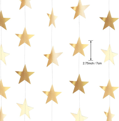 Patelai Glitter Star Garland Banner Decor 130 Feet Star Hanging Bunting Banner Twinkle Backdrop for Homecoming Classroom Wedding Birthday Halloween Christmas Party Supplies(Champagne Gold)