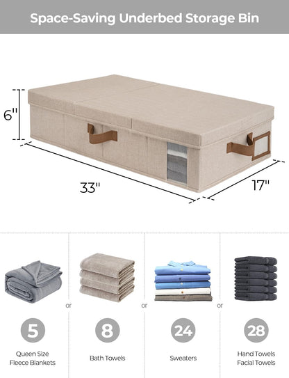 StorageWorks 2-Pack Large Under Bed Storage Bins with Lids, Underbed Storage Containers with Handles and Label Holder, Closet Organizer for Clothes, Blankets, Sweater