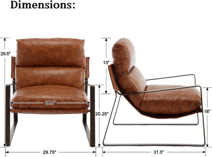DUOMAY Mid-Century Accent Chair Armchair, Comfy PU Leather Leisure Chair Lazy Chair with Brozen Metal Leg for Living Room Bedroom Office Apartment, Brown