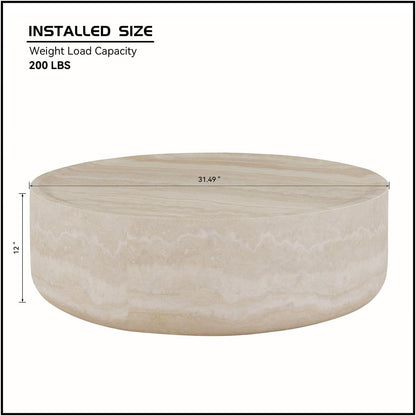 Faux Marble Coffee Table, Modern Round Coffee Table for Living Room, Circle Drum Coffee Side Tables, Fiberglass Center End Table for Small Place Apartment Office (31.49" Marble)