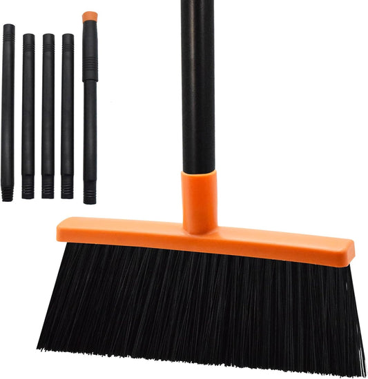 Small Broom Stiff Bristles Brush with Long Handle Indoor or Outdoor Compact Broom for Sweeping