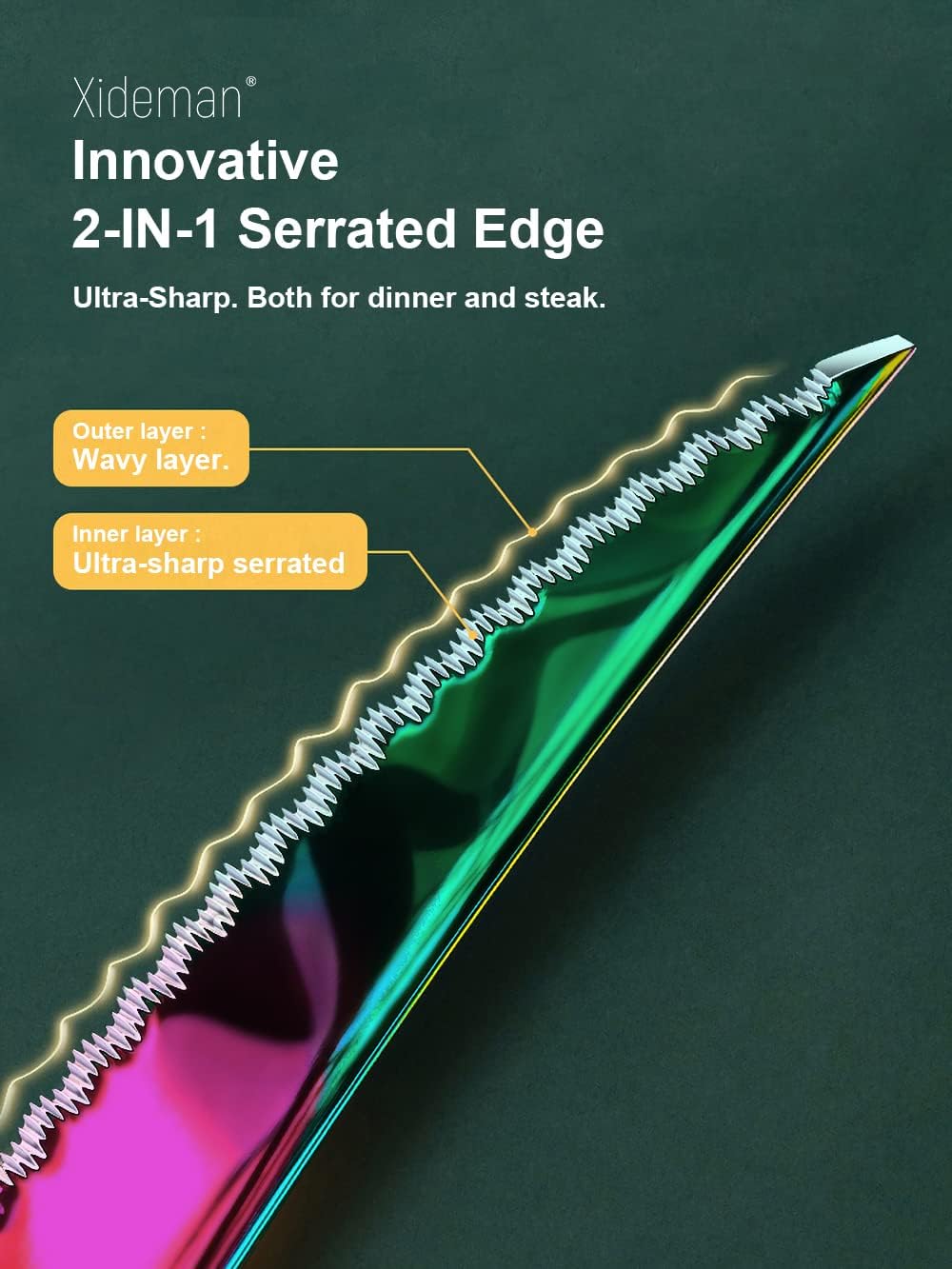 16-Piece Modern Hammered Rainbow Silverware Set with Ultra Sharp 2-IN-1 Serrated Knife, 18/10 Stainless Steel Iridescent Flatware Set Service for 4, Luxury Cutlery Set, Forks Spoons Knives Set