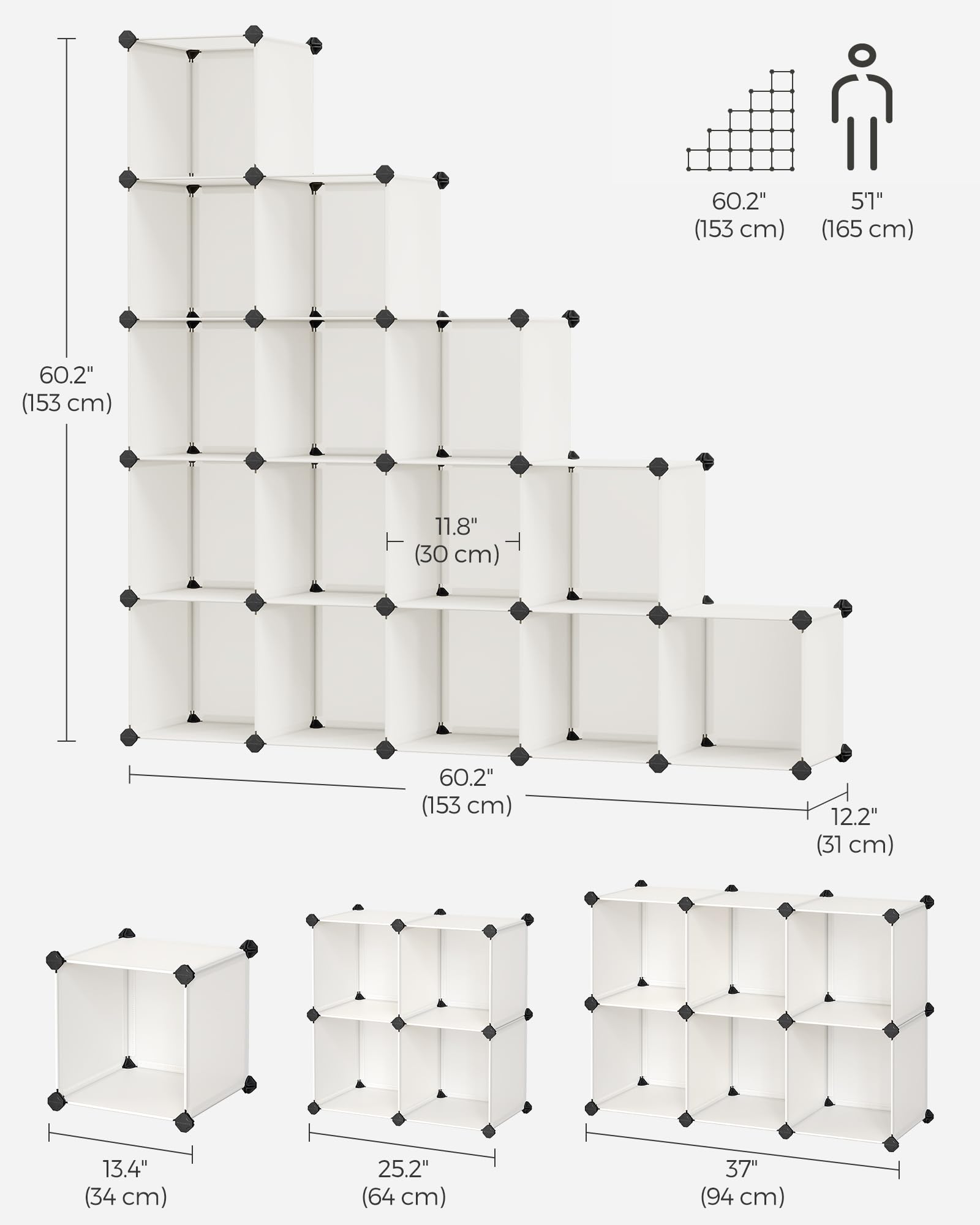 SONGMICS Cube Storage Organizer, Set of 16 Plastic Cubes, Book Shelf, Closet Organizers and