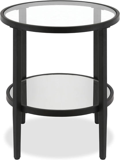 Henn&Hart 20" Wide Round Side Table with Mirror Shelf in Blackened Bronze, Table for Living Room, Bedroom
