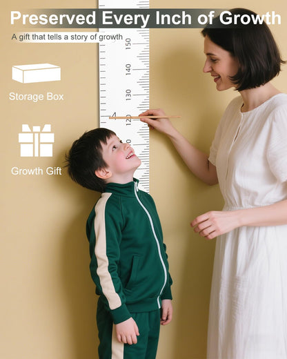 6.5FT Growth Chart for Kids with Wooden Keepsake Box - Children Height Measurement Kit Includes Marker Pen & Wall Hook, Height Tracker Ruler Baby Essentials, Nursery Room Decor Gift for Baby to Teen