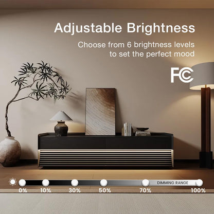 POVISON Fully-Assembled Mid Century Modern TV Stand, 70.87" Entertainment Center with LED Light, Black Walnut Solid Wood TV Console for Living Room, TV Stand with Storage