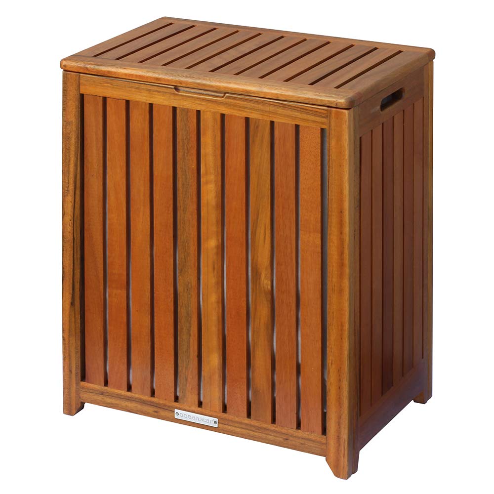Oceanstar Solid Wood Spa Laundry Hamper 24.75 in high x 20 in Wide x 13.25 in deep, Brown