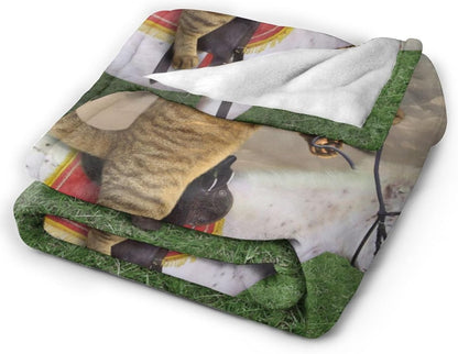 HGOD DESIGNS Funny Cat Throw Blanket Ultra Soft Warm All Season The Cat Cowboy on a Horse Decorative Fleece Blankets for Bed Chair Car Sofa Couch Bedroom 40"X50"