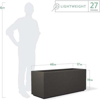 PolyStone Milan Tall Modern Outdoor/Indoor Rectangular Trough Planter, 46" L X 17" W X 19" H, Lightweight, Heavy Duty, Weather Resistant, Polymer Finish, Commercial and Residential (Slate Gray)