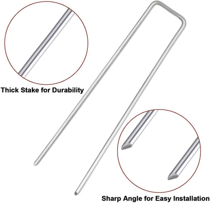 Petgrow 6 Inch Garden Stakes Galvanized Landscape Staples,U-Type Turf Staples for Artificial Grass, Rust Proof Sod Pins Stakes for Securing Fences Weed Barrier, Outdoor Wires Cords Tents Tarps