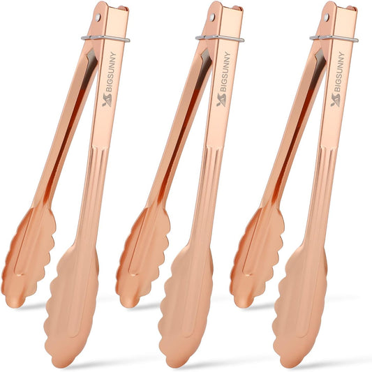 MSY BIGSUNNY 9 Inch Kitchen Food Tongs for Cooking and Serving Tongs- Aluminum - Set of 3 (pink