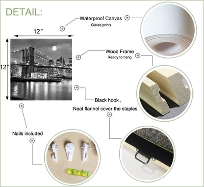 LevvArts Black and White City Wall Art Modern Brooklyn Bridge Picture Prints US Cityscape Canvas Artwork for Bedroom Home Decor