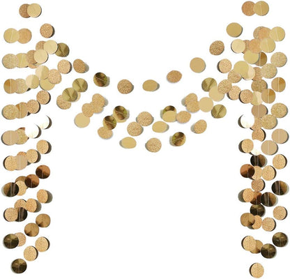 6 Pcs Glitter Champagne Gold Paper Circle Dots Garland (52 Feet) Party Hanging Bunting Birthday Party Decorations Engagement Party Bridal Shower Wedding Baby Shower Christmas Supplies Photo Backdrop
