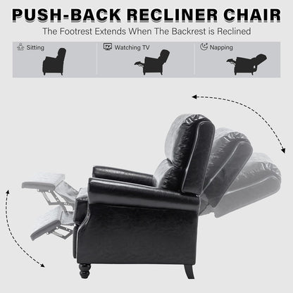 UIXE Pushback Recliner Chair, PU Leather Armchair Push Back Accent Chair for Living Room, Rivet Trim Club Chair Home Theater Overstuffed Single Sofa Bedroom Reading Seat - Black