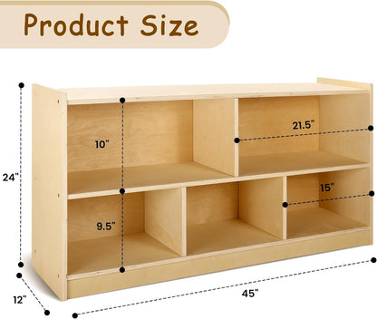 wingyz Wooden Storage Cabinet, 5-Section Montessori Bookshelf, Kids Toy Storage Organizer Book Shelf for Kids Rooms, Classroom, Playroom, Nursery, Preschool Book Shelves