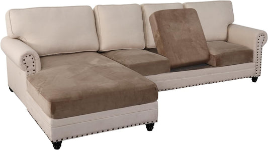PrinceDeco Sectional Couch Covers 4 Pieces Couch Covers for Sofa Velvet Separate Couch Cover L